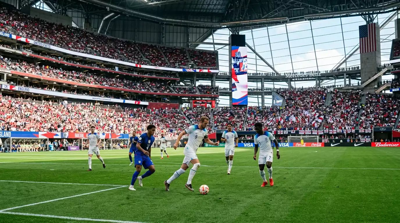 Enski fótboltavallarinn á HM 2026 með hvíta liðsbúninginn á grænni grasflöt