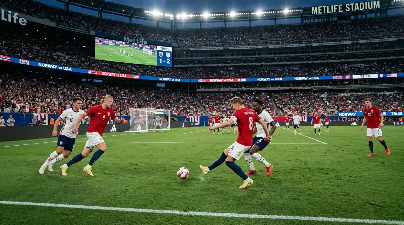 Norski fótboltavallarinn á Heimsmeistaramótinu 2026 með liðshernaði og fótbolta á grænni grasflöt