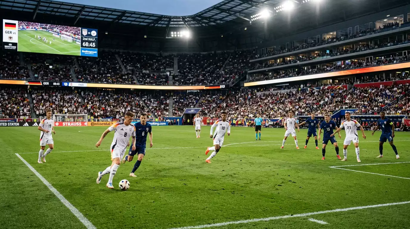 Þýski fótboltavallarinn á HM 2026 með hvíta liðsbúninginn á fótboltavelli