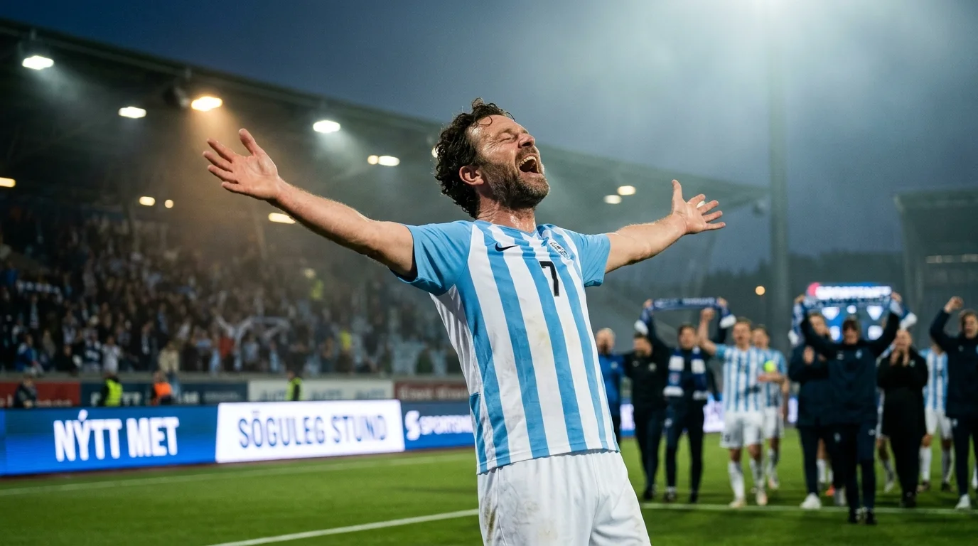 Lionel Messi fagnar marki sem færði honum markamet heimsmeistaramótsins